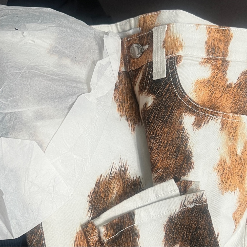 WeWoreWhat Brown and White Patterned Stiletto Slit Jeans